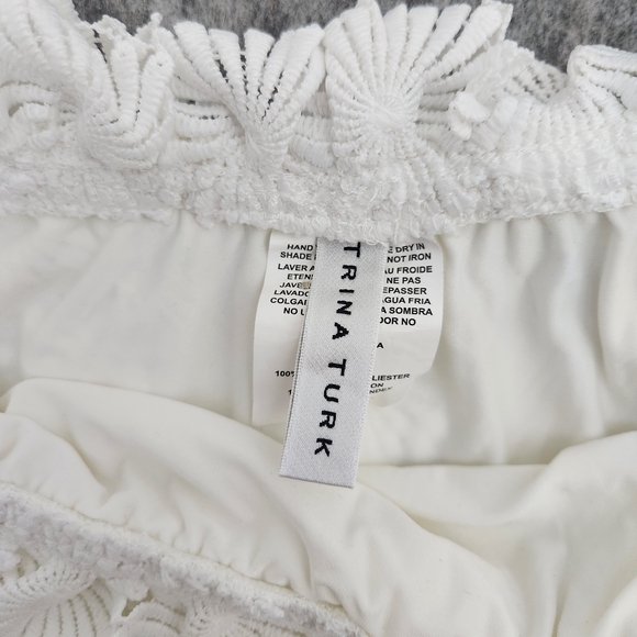 Trina Turk Bardot Floral Daisy Crochet Off Shoulder Midi Dress Women's S White - Picture 3 of 7